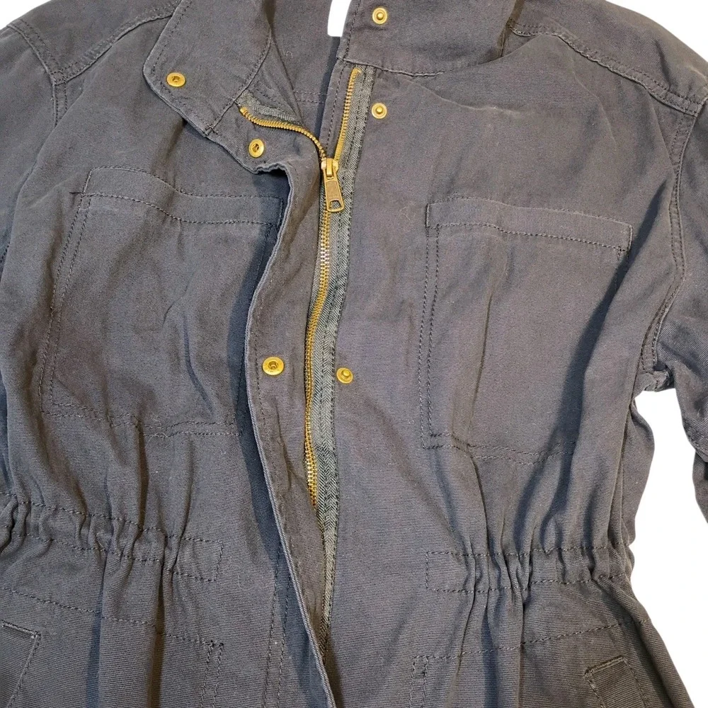 Old Navy Field Jacket Womens L Blue Chore Zip Up Twill Waist Tie Outdoor Utility